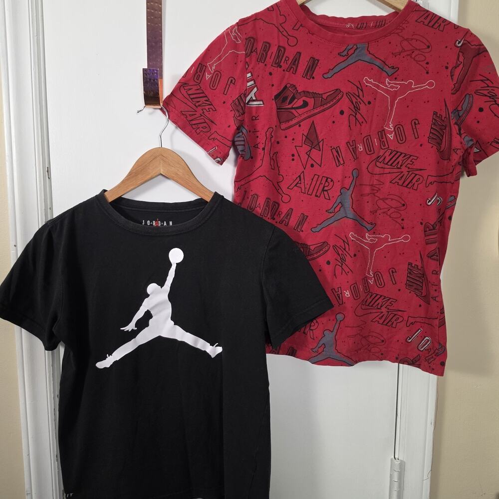 TWO Nike Air Jordan Jumpman Youth Red Black Shirt Size Youth Large Dri Fit